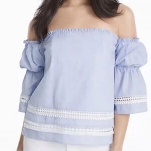 White House Black Market Women’s Off the Shoulder Zipper Back Crochet Detail 12